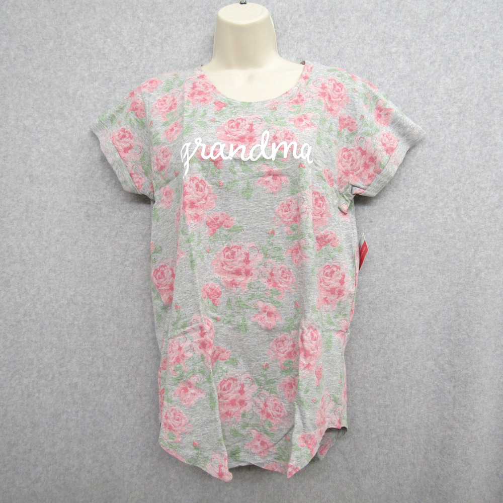 Womens Medium Green Pink Top Shirt Blouse Short Sleeve Grandma Graphic Tee Lady
